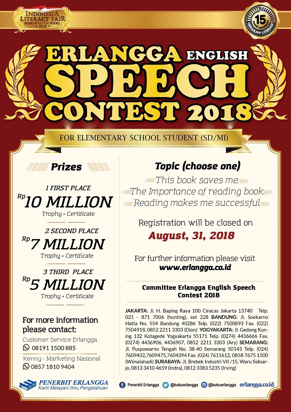 Erlangga English Speech Contest 2018 Kids Parents Events Liburan